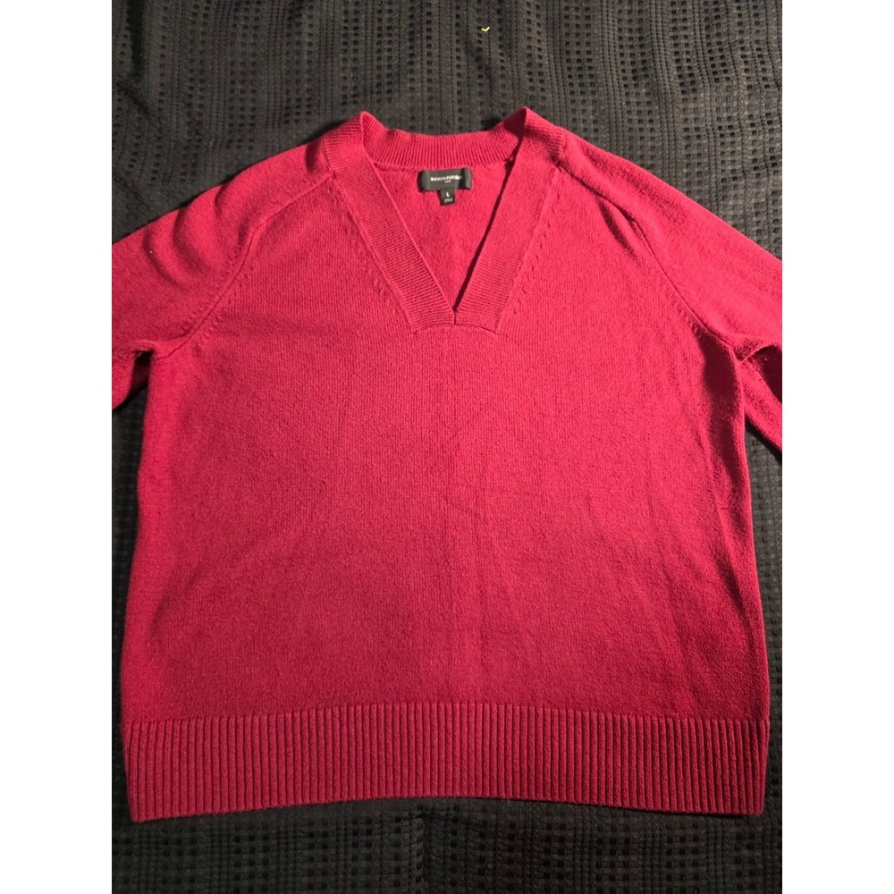 Banana Republic Womens Red Stretch Cotton V-Neck Long Sleeve Sweater Large